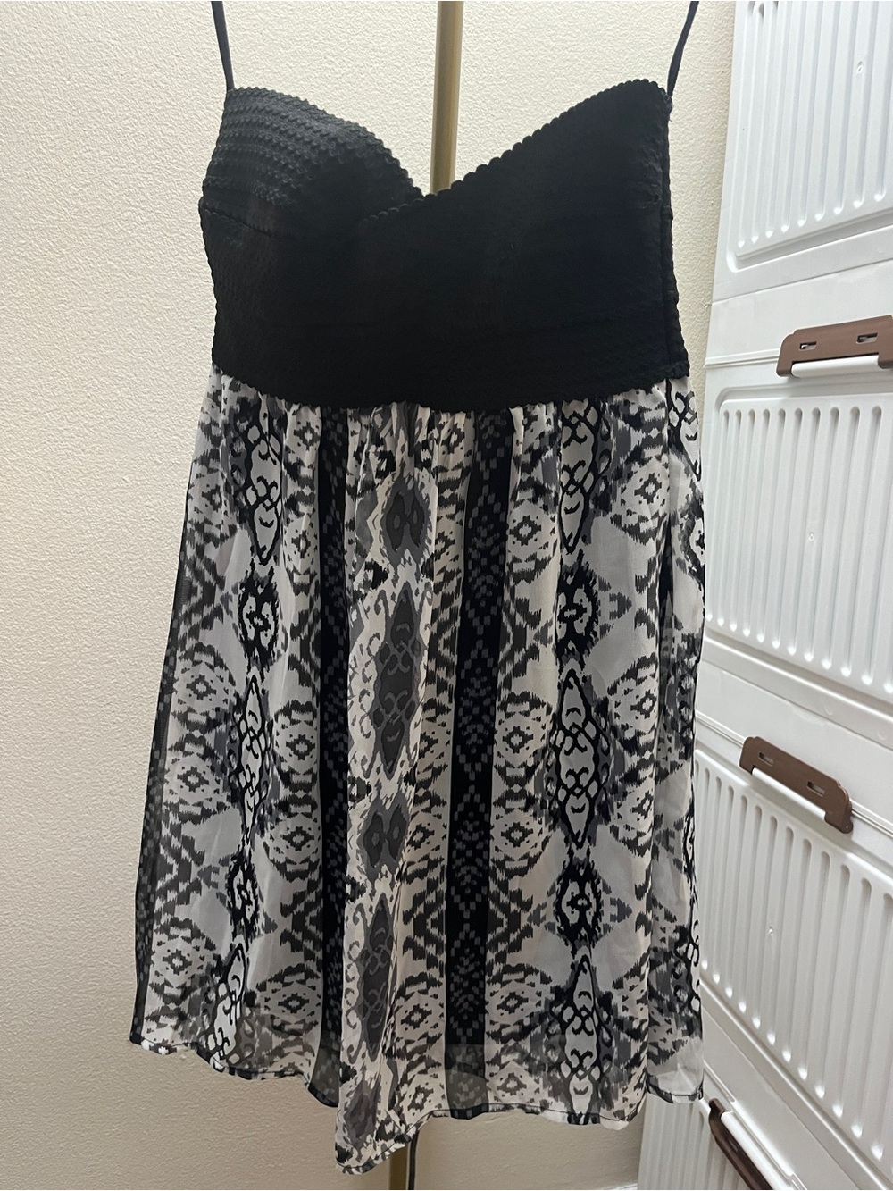 Black & White Printed Strapless Babydoll Dress